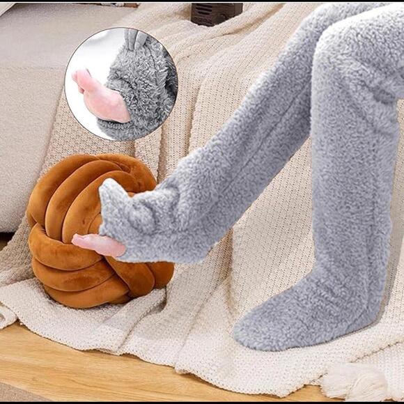 High Fuzzy Socks Over Knee Winter Leg Warmers Plush Slipper Sleeping Cozy Socks - Picture 2 of 6